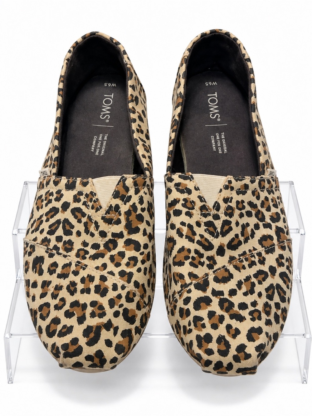 TOMS Leopard Print Canvas Slip-On Flats in Tan and Black